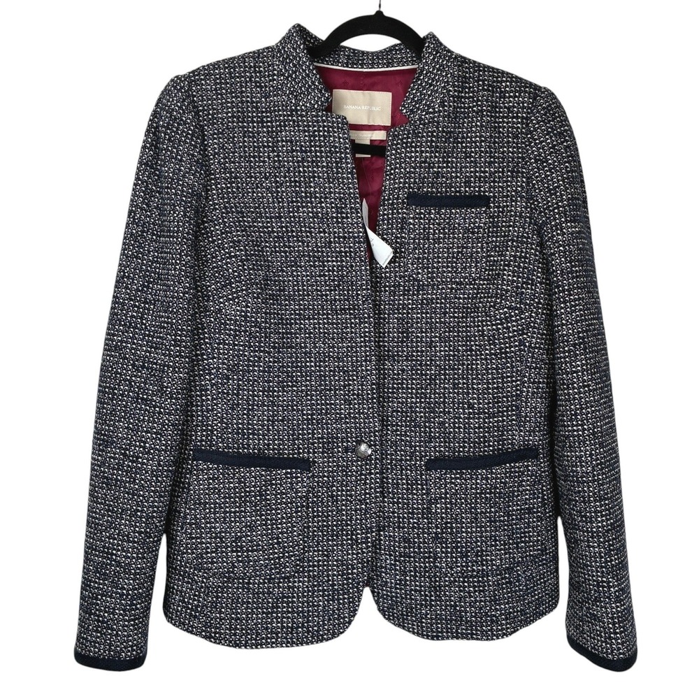 NEW Banana Republic Womens Wool Blend Tweed Blazer Size 12 Tall Equestrian